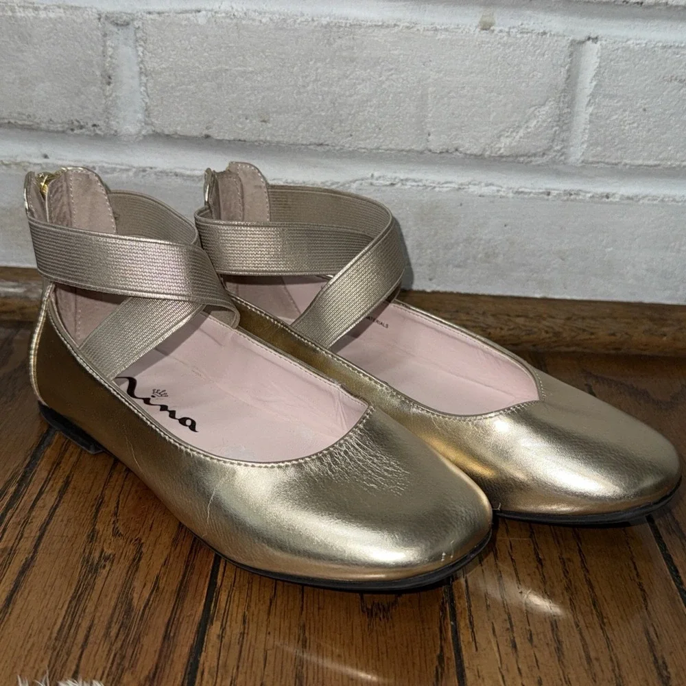 Nina Girls Dress Shoes‎ Ballet Flats Gold Metallic Leather Marissa Size 13M